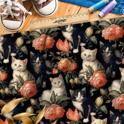 Ткань премиум Оксфорд 600D котята в розах