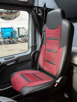 Чехлы Люкс Mercedes Actros MP3 (экокожа, черный, красная вставка (рогожка))