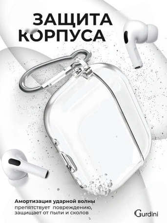 Чехол Gurdini силиконовый для наушников Apple Airpods Pro 2 прозрачный