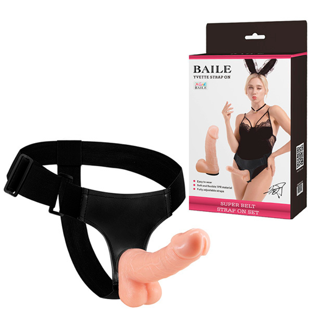 Реалистичный фаллоимитатор 18,5см на трусиках Baile Yvette Super Belt Strap-on BW-022009