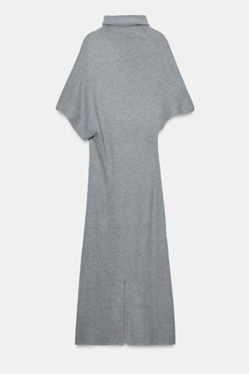 ZARA ДЛИННОЕ ТРИКОТАЖНОЕ ПЛАТЬЕ, СЕРЫЙ