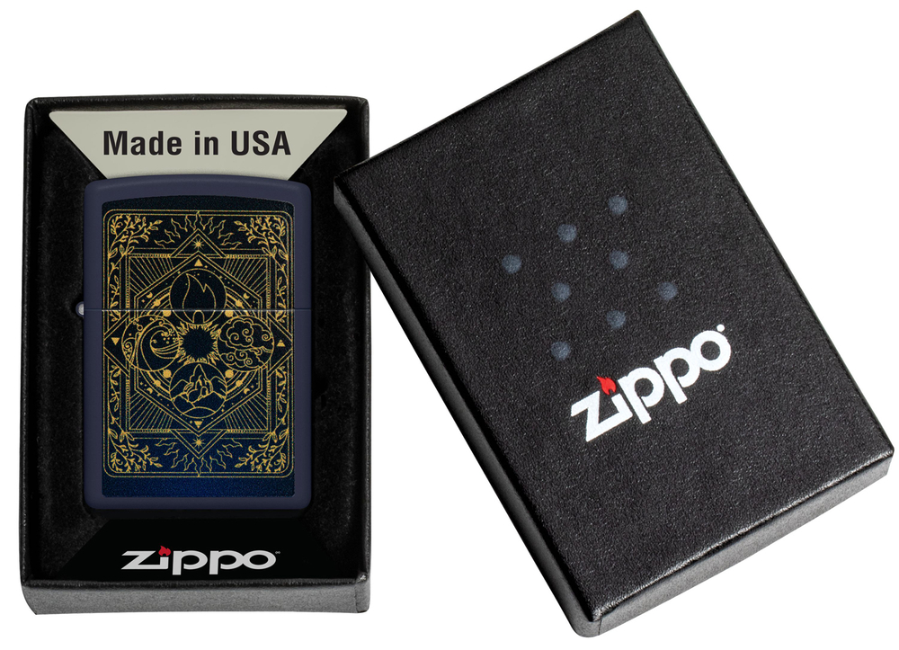 Зажигалка Zippo Elements Design с покрытием Navy Matte, латунь/сталь, синяя, матовая, 38x13x57 мм