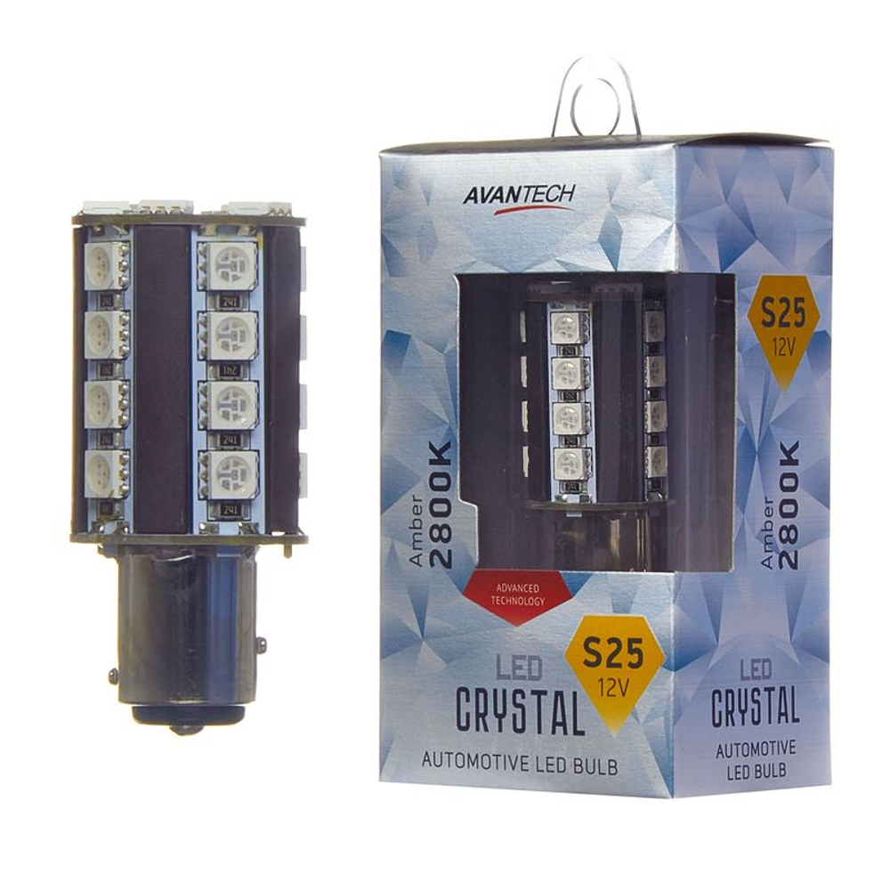Лампа светодиодная Avantech 12V LED S25 BAY15D 2800K (оранж.+ резистор), 1 шт. ALB0119