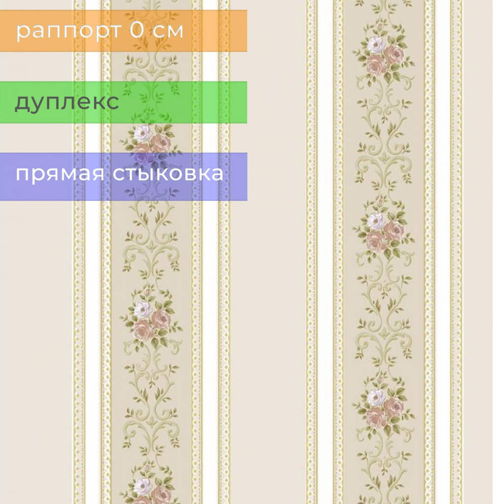 Обои бумажные Д877-02 Ситчик, полоска, флористика 0,53х10,05 м