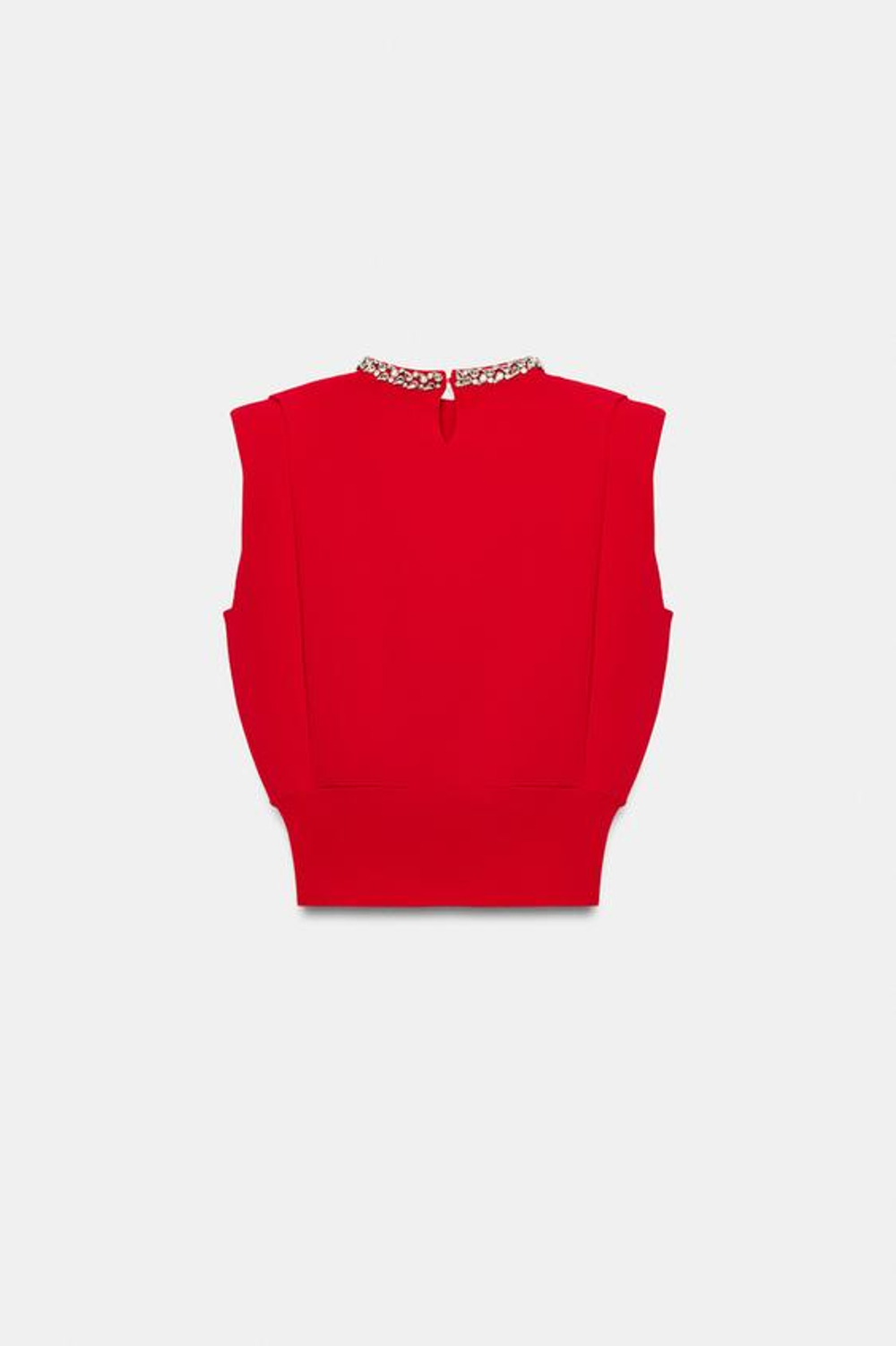 ZARA ТОП С ПОДПЛЕЧНИКАМИ И СТРАЗАМИ НА ВОРОТНИКЕ, КРАСНЫЙ