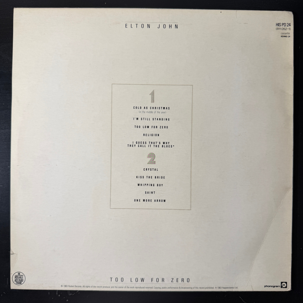 Elton John ‎– Too Low For Zero (Англия 1983г.)