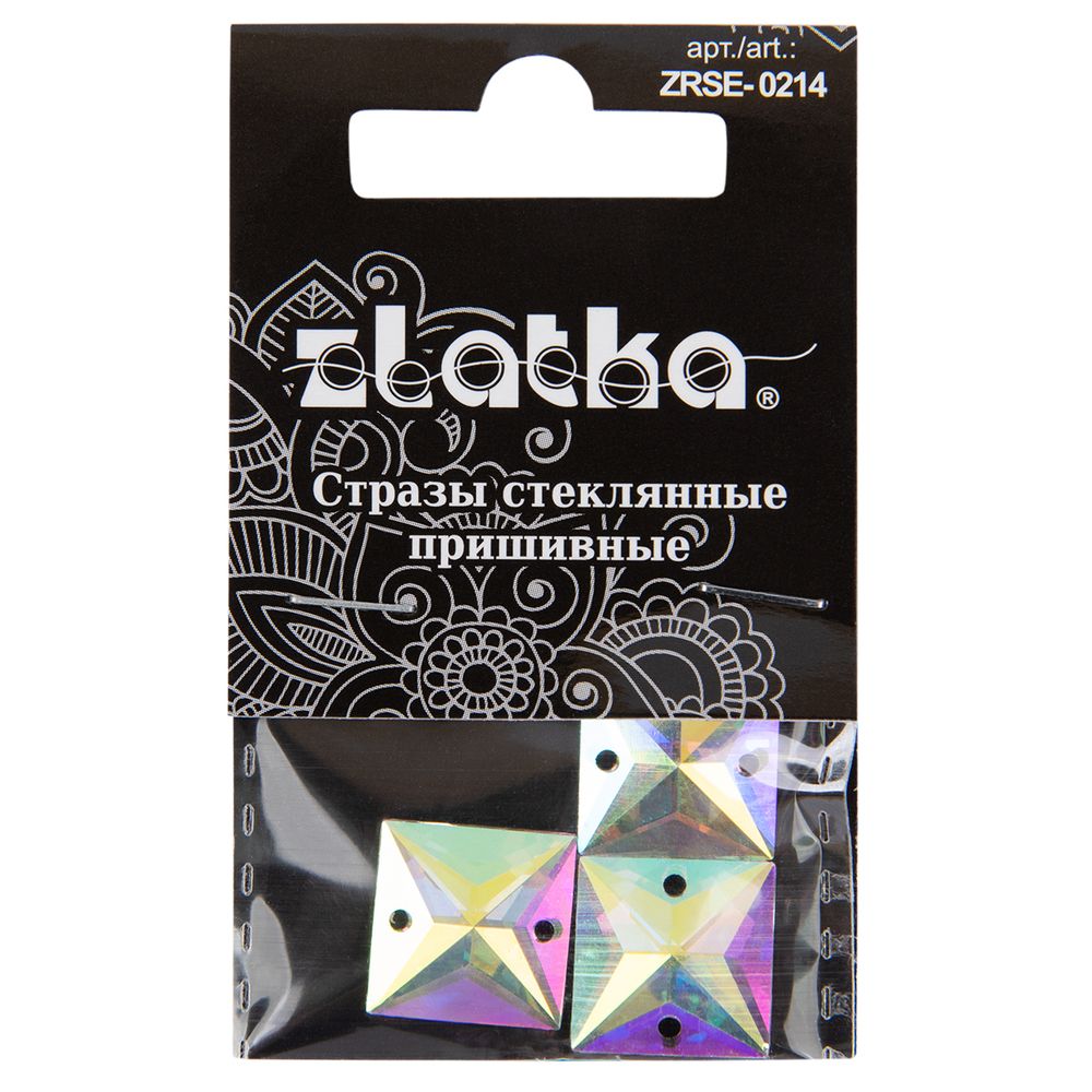 Стразы стекло 14х14 мм, 15 шт (5х3 шт), №02 перламутровый (AB-crystal), Zlatka ZRSE-0214