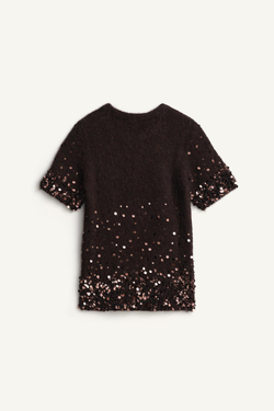 ZARA СВИТЕР С КОРОТКИМИ РУКАВАМИ - LIMITED EDITION, КОРИЧНЕВЫЙ