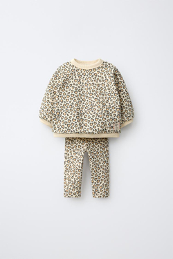 ZARA КОМПЛЕКТ ИЗ ТОЛСТОВКИ И ЛЕГИНСОВ С ПРИНТОМ ПОД ЛЕОПАРДА, СВЕТЛЫЙ ЖЕЛТО-КОРИЧНЕВЫЙ