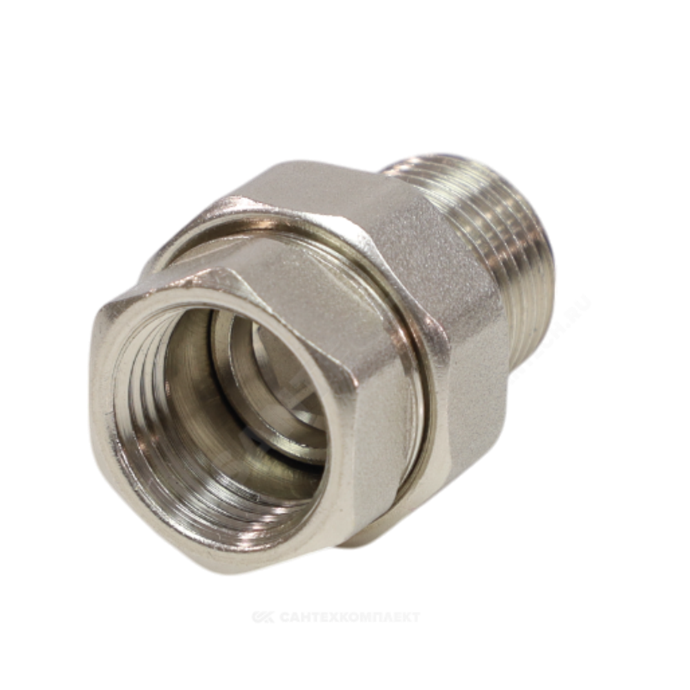 Соединитель латунь никель американка Ду 25 (1") прямой ВР/НР VALFEX VF.340.N.100
