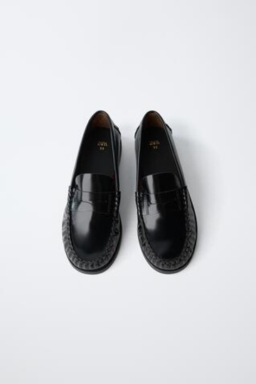 ZARA КОЖАНЫЕ ЛОФЕРЫ В КЛАССИЧЕСКОМ СТИЛЕ, ЧЕРНЫЙ
