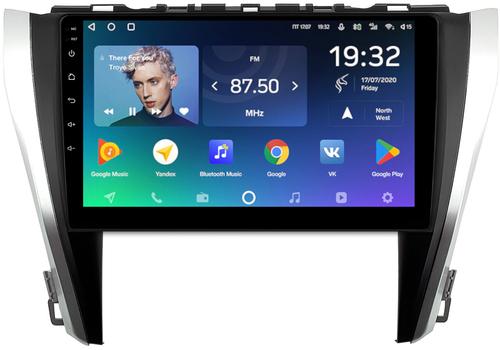 Магнитола для Toyota Camry 55 2014-2018 (рамка серебристо-черная) - Teyes CC2 PLUS монитор 10.1" QLED, Android 10, Быстрая, SIM-слот