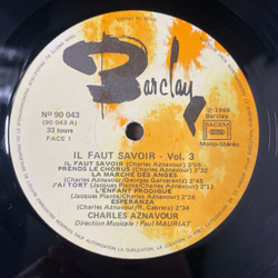 Винтажная виниловая пластинка LP Charles Aznavour, Volume 3 Il Faut Savoir (Франция 1976)