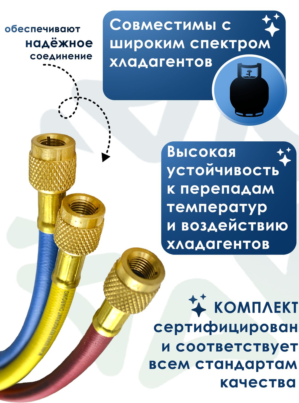 Шланги зарядные Mastercool Комплект (3 шт.) 40336 (90 cм, гайки F1/4"SAE) для заправки фреоном