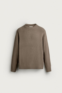 ZARA СВИТЕР РЕГУЛЯРНОГО КРОЯ С ФАКТУРНЫМ УЗОРОМ, ПЕСОЧНЫЙ МЕЛАНЖ