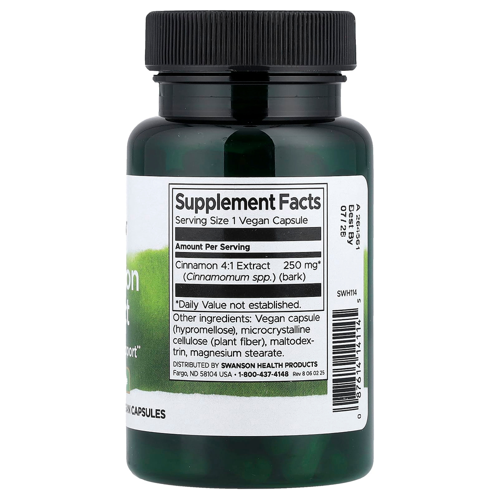 Swanson Vitamins, экстракт корицы, 250 мг, 90 веганских капсул