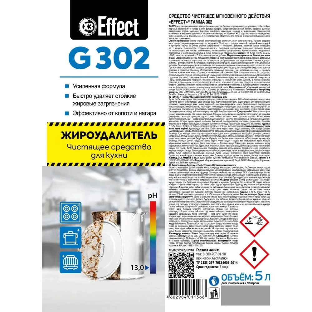 Чистящее средство для кухни для удаления жира и нагара Effect Gamma 302 5 л (концентрат)
