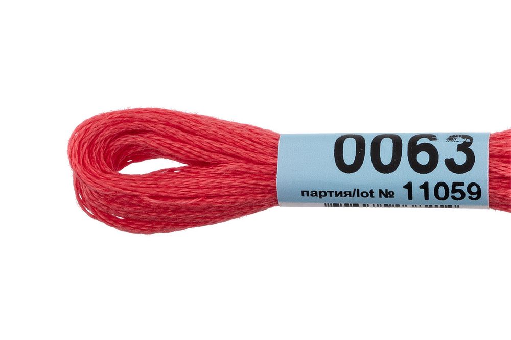 Мулине Gamma 100% хлопок, цв.0063 св.красный, 24 мотка по 8 метров