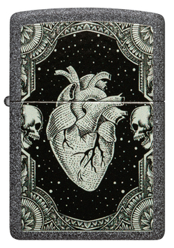 Зажигалка Zippo Heart Design с покрытием Iron Stone, латунь/сталь, серая, 38x13x57 мм