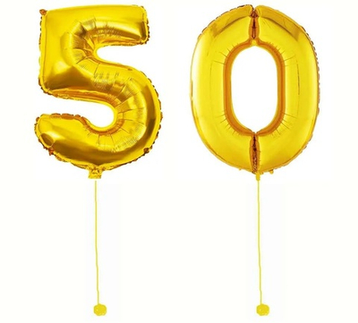 Шар-цифра 50 Золото Gold 102 см фольга с гелием на грузике