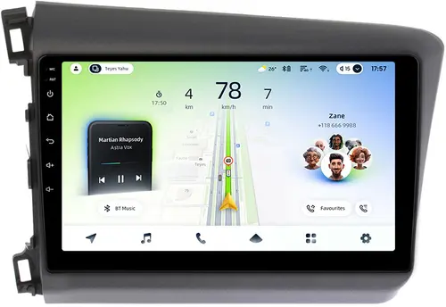 Магнитола для Honda Civic 9 седан 2012 левый руль - Teyes CC4L монитор 9" IPS, Android 14, Быстрая, Snapdragon 662, CarPlay, 4G SIM-слот