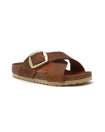 Шлепанцы кожаные siena big buckle leoi Birkenstock - коричневый(1020165)