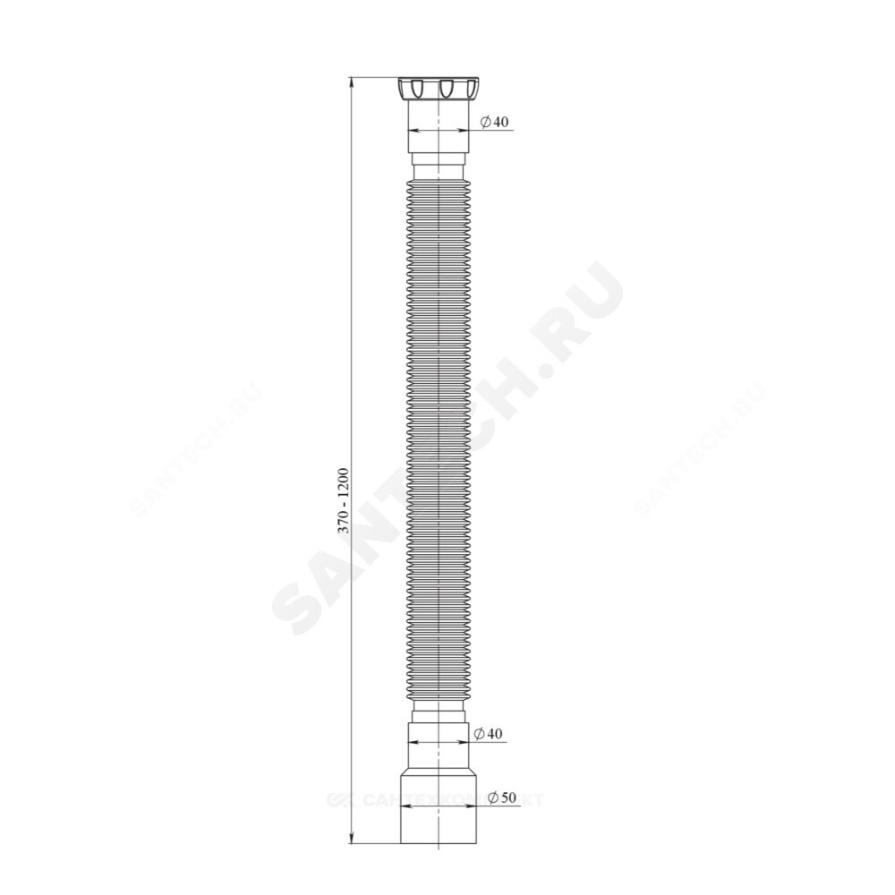 Гофра с гайкой 1 1/2"x40/50 L=370-1200мм Unicorn D125