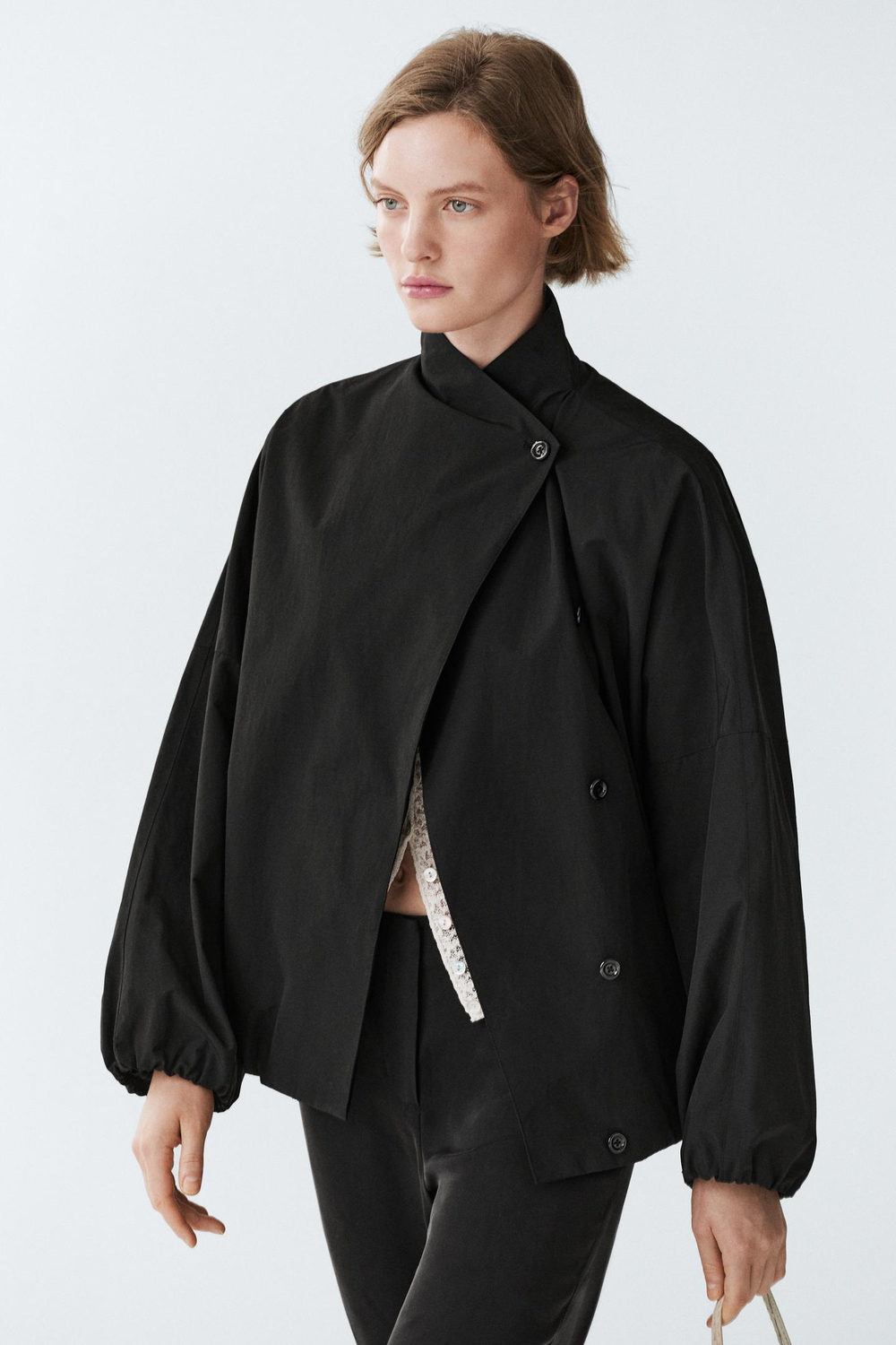 Massimo Dutti Бомбер из технической ткани с боковой застежкой, черный