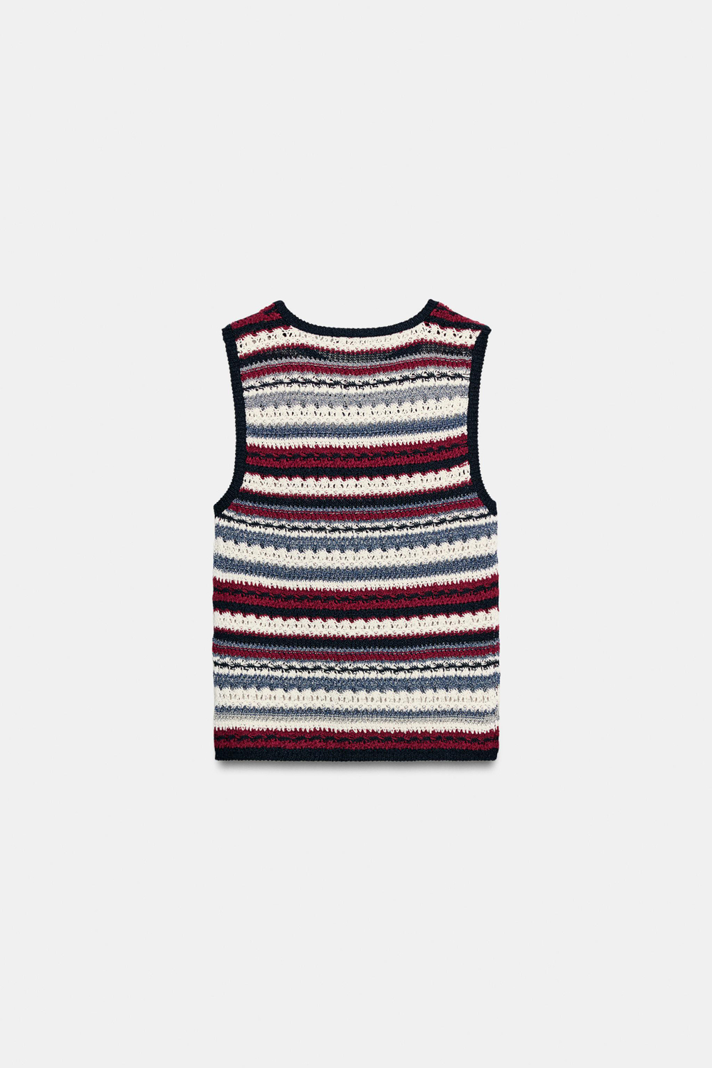 ZARA ТРИКОТАЖНЫЙ ТОП В ПОЛОСКУ, БОРДОВЫЙ/ЭКРЮ