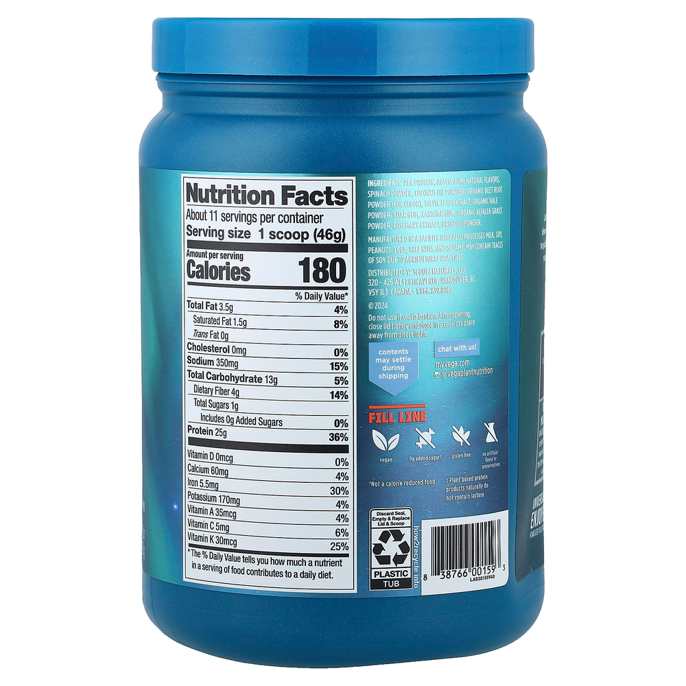 Vega, Premium, Protein + Supergreens™, протеиновая добавка с зеленью, ягодный микс, 510 г (1 фунт 2 унции)