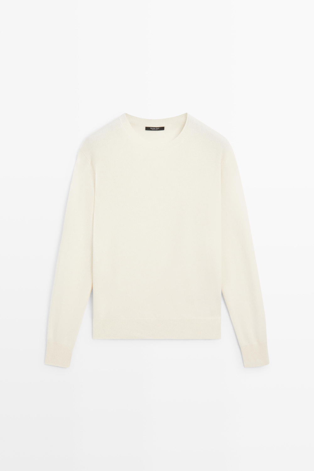 Massimo Dutti Вязаный свитер с круглым вырезом из смесовой шерсти, натуральный/кремовый