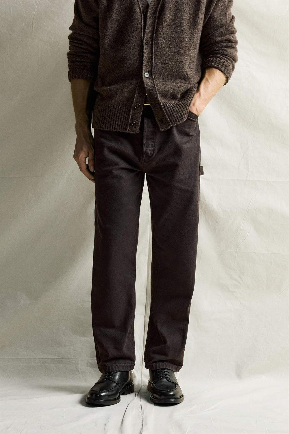 ZARA БРЮКИ STRAIGHT FIT С КАРМАНАМИ КАРГО, КОРИЧНЕВЫЙ