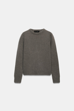 ZARA ОДНОТОННЫЙ СВИТЕР ИЗ КАШЕМИРА И ШЕРСТИ, ЦЕМЕНТЫЙ