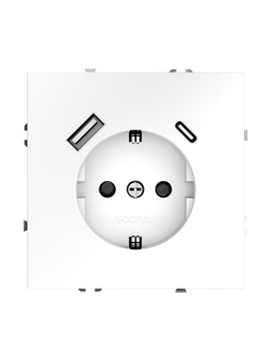 Розетка 1-м СП S70 16А с USB A+С с заземл. защ. шторки механизм бел. матов. Voltum VLS040502