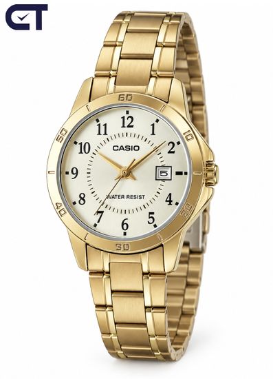 CASIO LTP-V004G-9B CASIO Collection женские наручные часы — золотистый корпус, золотистый циферблат и индикация даты
