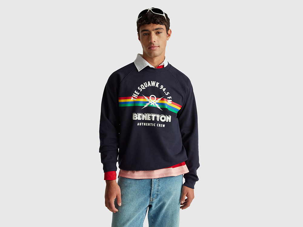 Benetton Толстовка свободного кроя из 100% хлопка с принтом Stranger Things, темно-синий