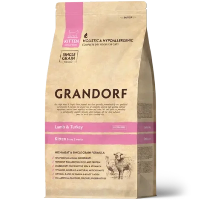Сухой низкозерновой корм GRANDORF CAT Lamb&Turkey KITTEN, Ягненок с индейкой для котят 8кг