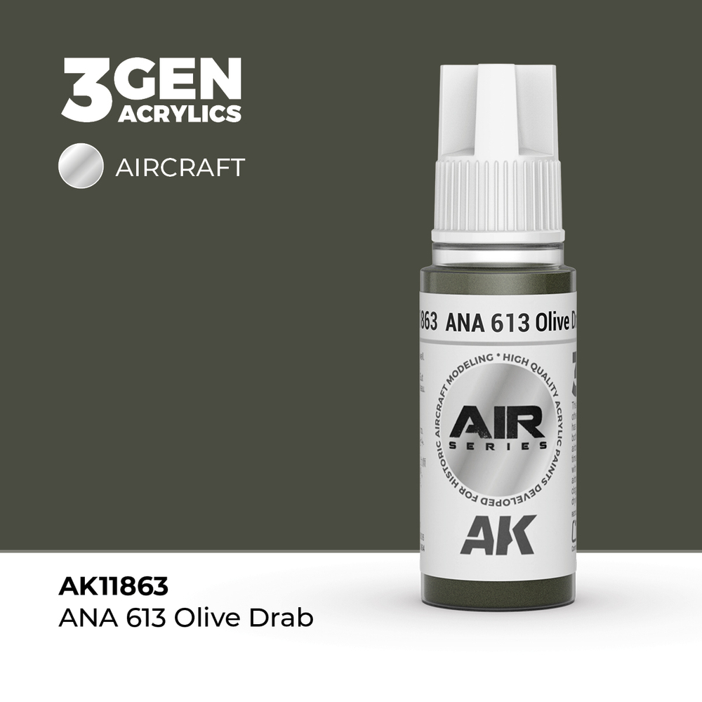 Акриловая краска AK Interactive ANA 613 Olive Drab 3GEN AIR, 18мл