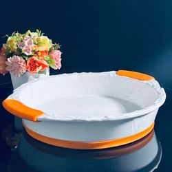 Lenardi 142-138 Круглое блюдо для запекания 36х32,5х7,5см с силикон.ручками в под.уп.(х6)Фарфор