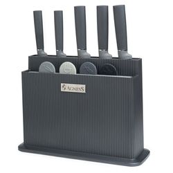 НАБОР AGNESS ИЗ 10ПР: 5 НОЖЕЙ, 4 ДОСКИ И ПОДСТАВКА, ЦВЕТ: ЧЕРНО-СЕРЫЙ