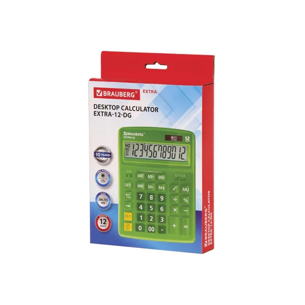 Калькулятор BRAUBERG EXTRA 12р /2 памяти/ (155*206) Зеленый, COLOR-12-DG
