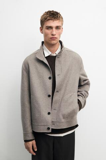 Massimo Dutti Куртка с высоким воротником из двойной шерстяной ткани, норка