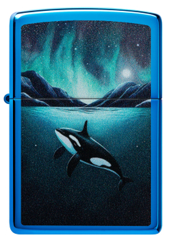 Зажигалка Zippo Whale с покрытием High Polish Blue, латунь/сталь, синяя, глянцевая, 38x13x57 мм