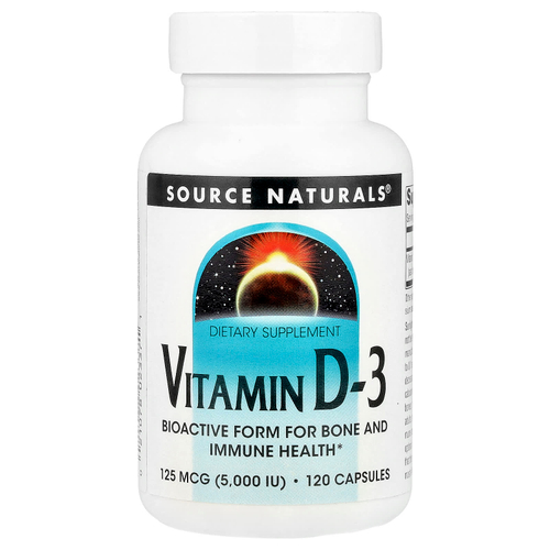 Source Naturals, витамин D3, 5000 МЕ, 120 капсул