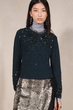 ZARA ТРИКОТАЖНЫЙ КАРДИГАН С ПАЙЕТКАМИ - LIMITED EDITION, УТИНО-ЗЕЛЕНЫЙ