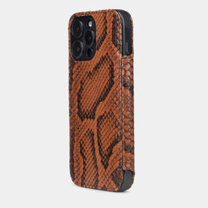 Чехол-книжка кожаная для iPhone 16 Pro Max, питон цвета коньяк