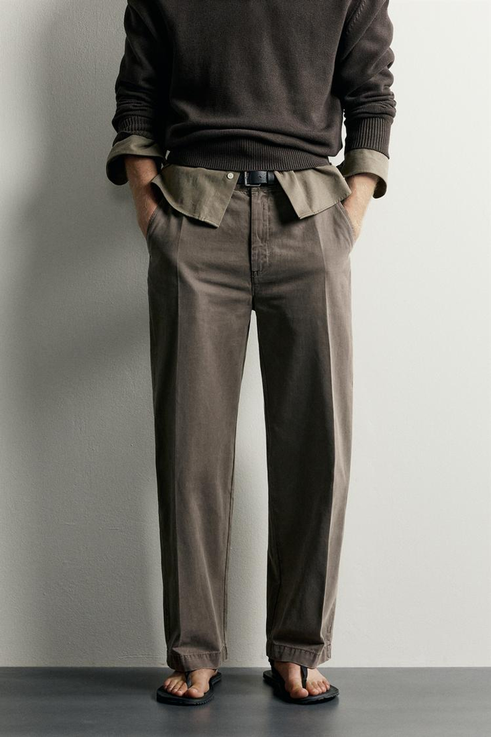 ZARA БРЮКИ ЧИНОС RELAXED FIT С ЭФФЕКТОМ ПОТЕРТОСТИ, КОРИЧНЕВЫЙ
