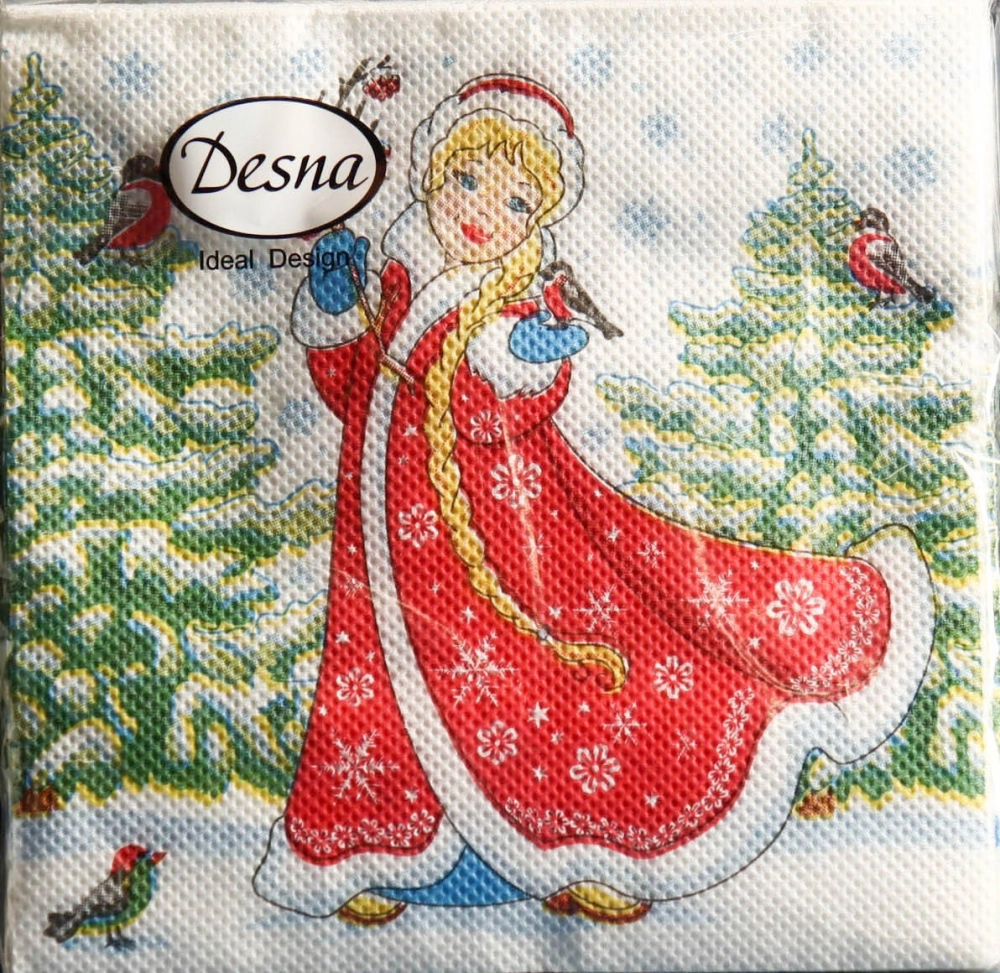 Салфетки бумажные 24*24 Design Снегурочка, 1 слой, 40л
