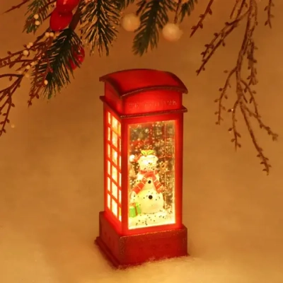 Сувенир с подсветкой Christmas «Телефонная будка - Сказочный Снеговик» 12,5х5,3х5,3 см