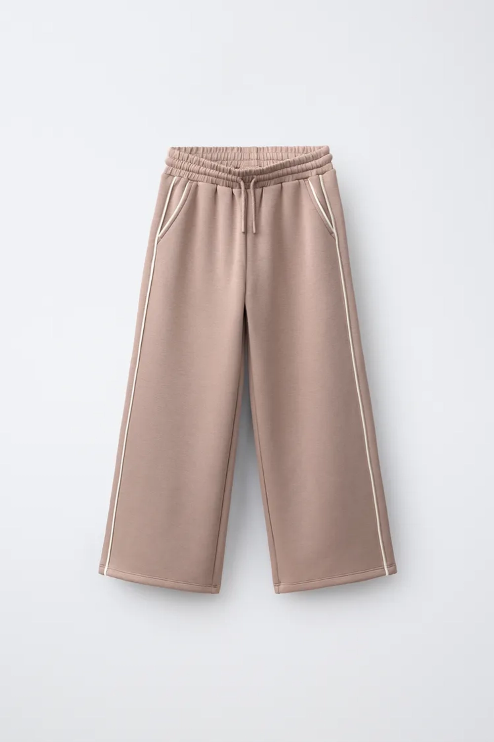 ZARA СПОРТИВНЫЕ БРЮКИ WIDE LEG С КОНТРАСТНЫМИ ДЕТАЛЯМИ, СЕРОВАТО-КОРИЧНЕВЫЙ